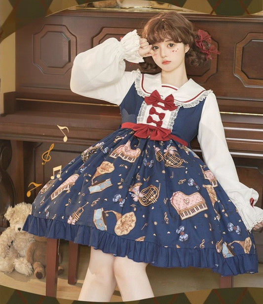 Kawaii British Style Bear Band Print Lolita Dress