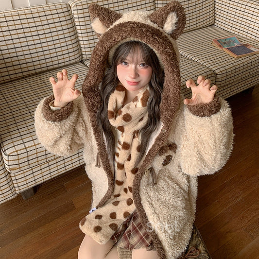 Kawaii Brown Raccoon Hooded Fleece Sweatshirt