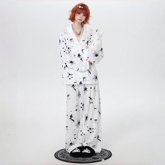 Kawaii Bunny Ice Silk Long Sleeve Pajama Set