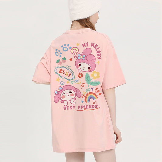 Kawaii Candy Color Sanrio Character Printed T-shirt