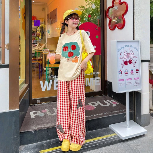 Kawaii Cartoon Apple Tree Embroidered T-shirts
