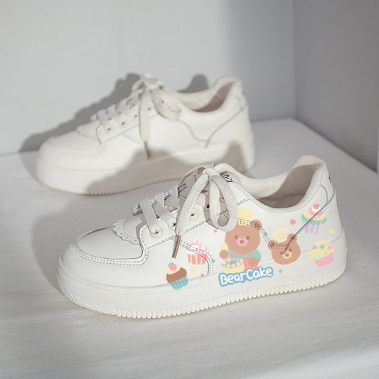 Kawaii Cartoon Cake Bear Print All-match Sneakers