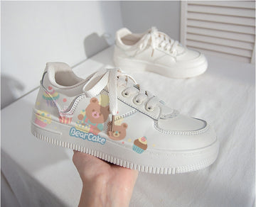 Kawaii Cartoon Cake Bear Print All-match Sneakers