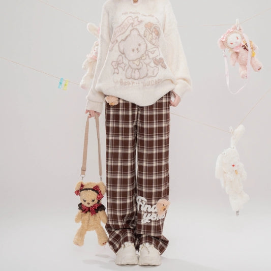 Kawaii Cartoon Caramel Bear Print Wide-leg Pants