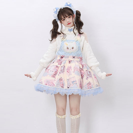 Kawaii Cartoon Cat Head Embroidered Lolita Dress