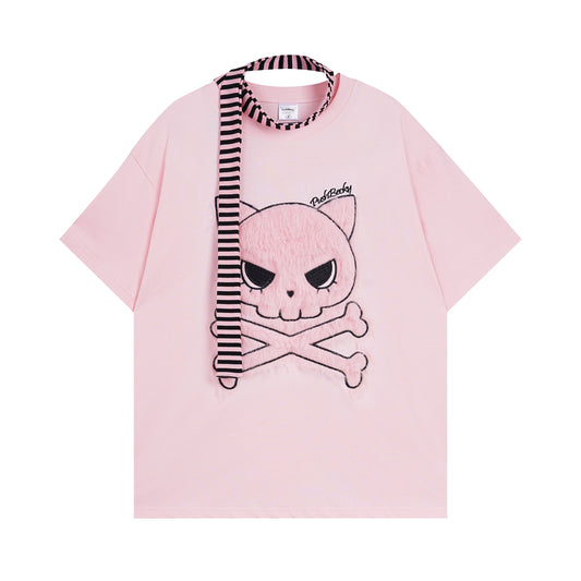 Kawaii Cartoon Cat Print Loose T-shirt