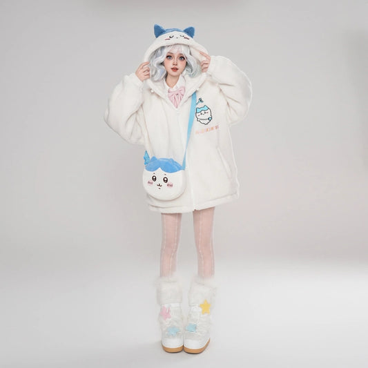 Kawaii Cartoon Chiikawa Plush Hooded Coat