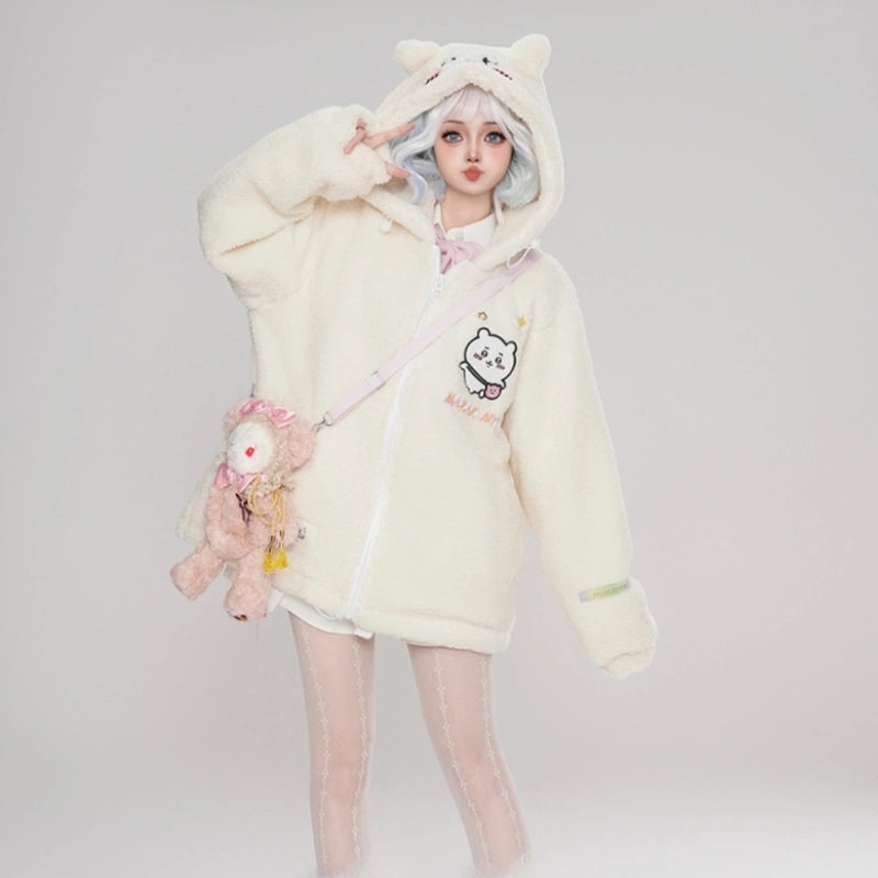 Kawaii Cartoon Chiikawa Plush Hooded Coat