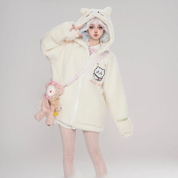 Kawaii Cartoon Chiikawa Plush Hooded Coat