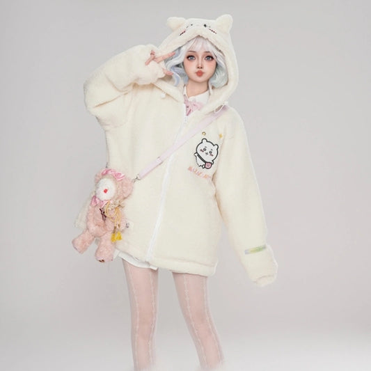 Kawaii Cartoon Chiikawa Plush Hooded Coat