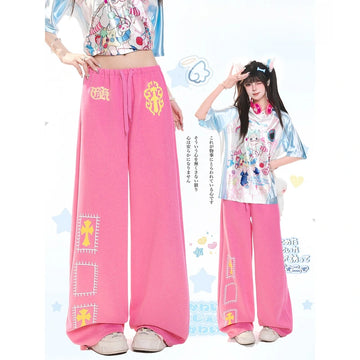 Kawaii Cartoon Print Wide Leg Pants