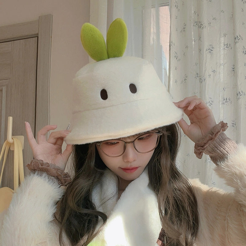 Kawaii Cartoon Radish Plush Bucket Hat (13)