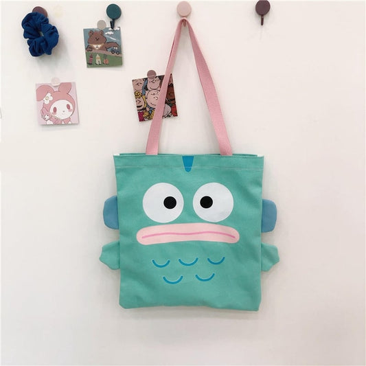 Kawaii Cartoon Sanrio Hangyodon Printed Canvas Tote Bag