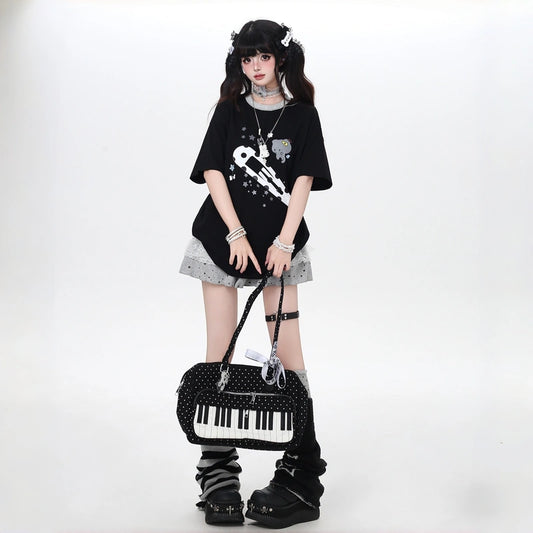 Kawaii Cat Clip Graphic Oversized T-Shirt