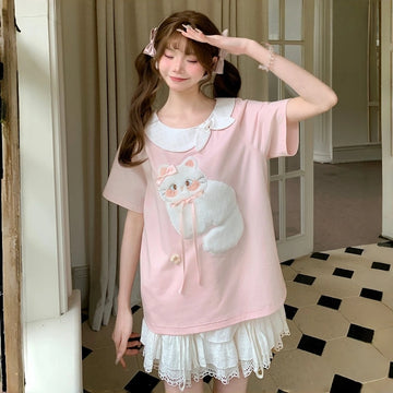 Kawaii Cat Collar Oversized T-Shirt