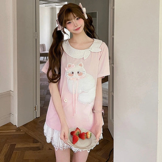 Kawaii Cat Collar Oversized T-Shirt