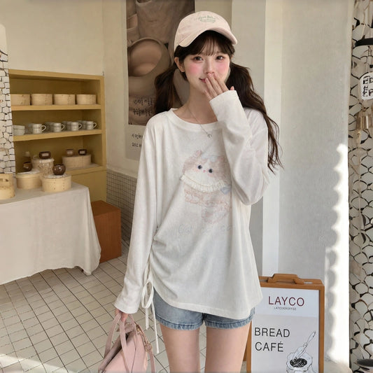 Kawaii Cat Drawstring Long Sleeve T-Shirt