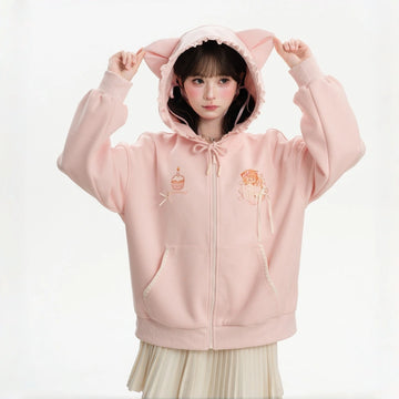 Kawaii Cat Ear Lace Zip-Up Hoodie