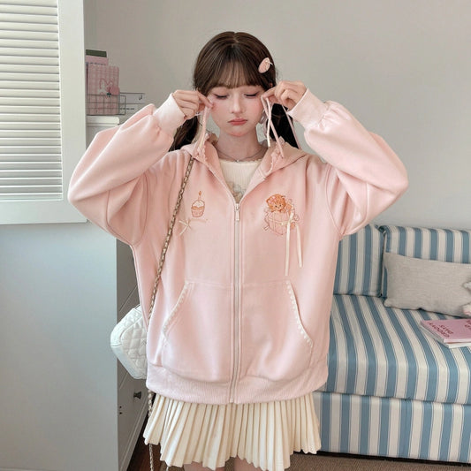 Kawaii Cat Ear Lace Zip-Up Hoodie