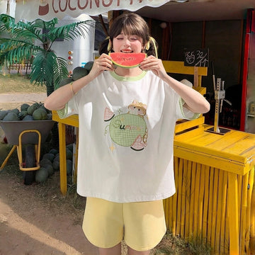 Kawaii Cat Watermelon Graphic T-Shirt