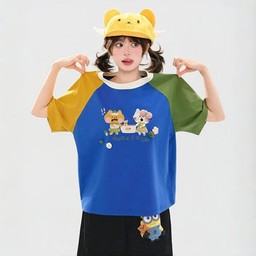 Kawaii Cat Graphic Raglan Oversized T-Shirt