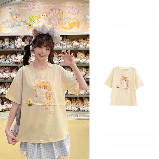 Kawaii Cat Patch Oversized T-Shirt