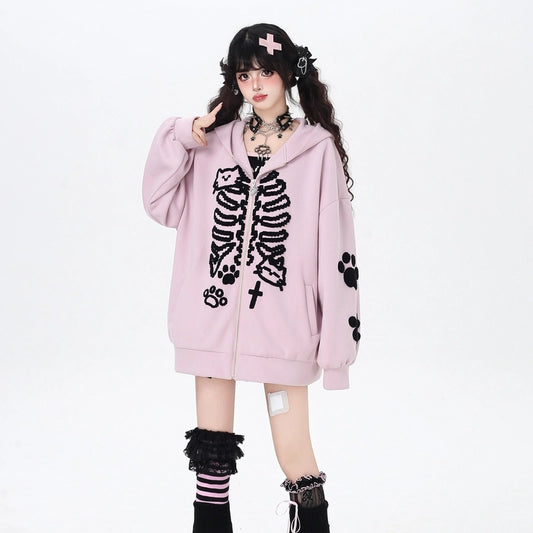 Kawaii Cat Paw Embroidered Sweatshirt