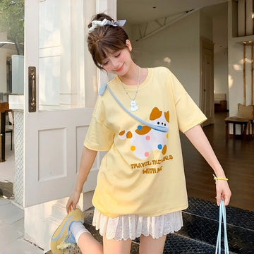 Kawaii Cat Print Oversized T-Shirt