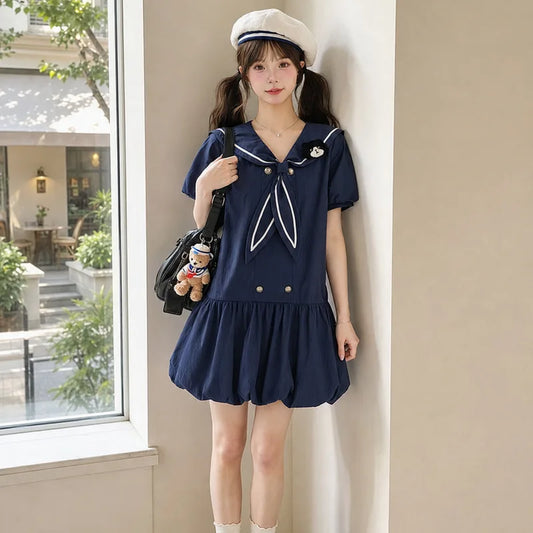Kawaii Cat Sailor Collar Bubble Dress