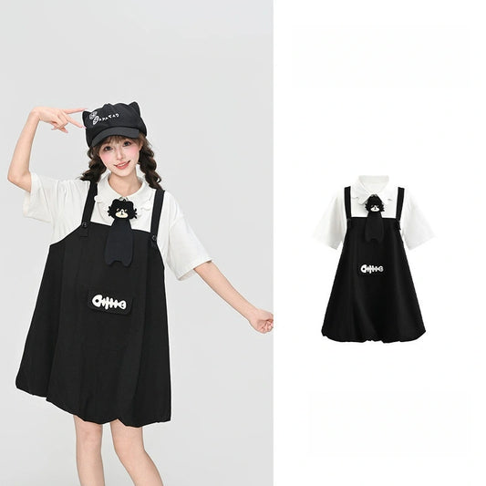 Kawaii Cat Tie Layered Dress