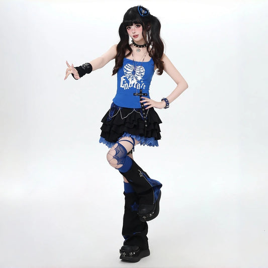 Kawaii Chain Detail Plaid Cake Skirt