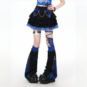 Kawaii Chain Detail Plaid Cake Skirt