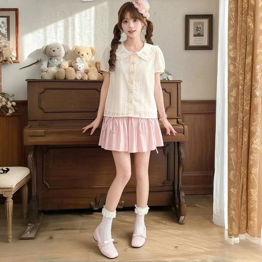 Kawaii Cherry Embroidered Blouse