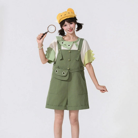 Kawaii Crocodile Pocket Overall Shorts