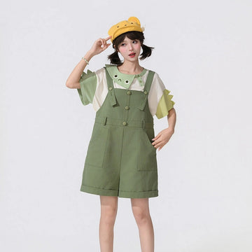 Kawaii Crocodile Pocket Overall Shorts