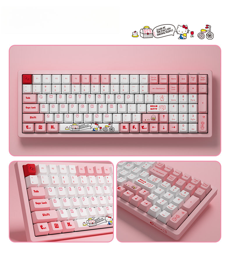 Hello Spring Keyboard Kawaii Pink Aesthetic Hello Kitty Wired Mechanical Keyboard