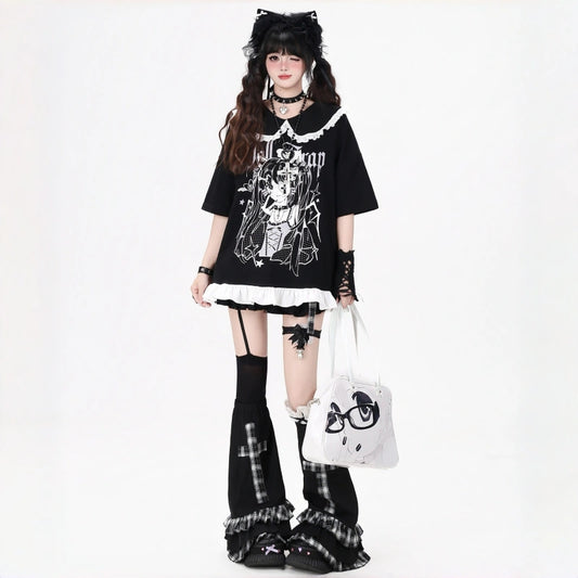 Kawaii Dark Gothic Cartoon Girl Oversized T-Shirt
