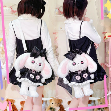 Kawaii Devil Bunny Plush Convertible Backpack
