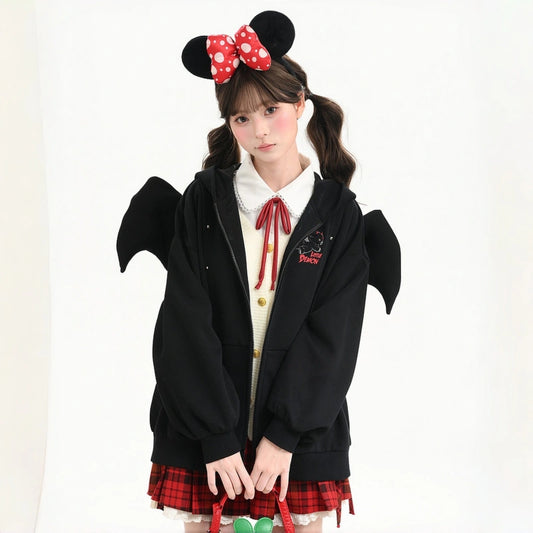 Kawaii Devil Wing Bear Ear Zip-Up Hoodie