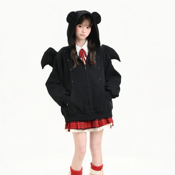 Kawaii Devil Wing Bear Ear Zip-Up Hoodie
