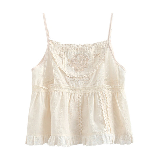 Kawaii Floral Basket Embroidered Lace Cami Top