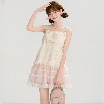 Kawaii Floral Basket Embroidered Lace Cami Top
