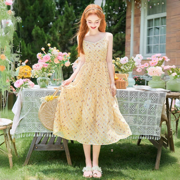 Kawaii Floral Chiffon Cami Maxi Dress