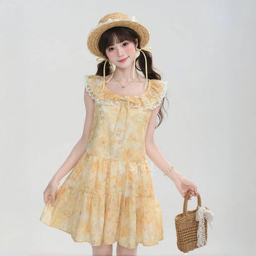 Kawaii Floral Lace Collar Sleeveless Dress