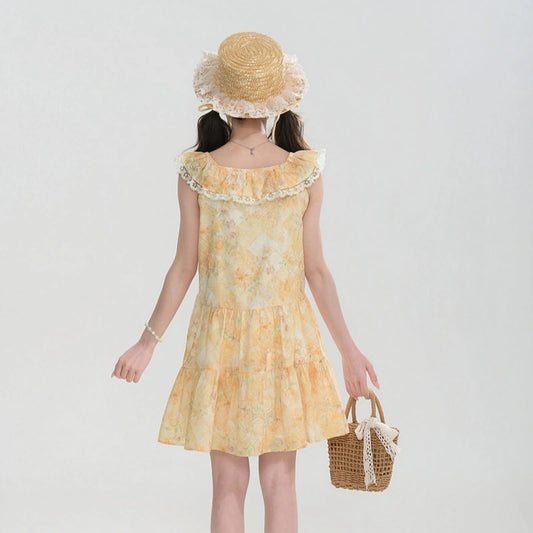 Kawaii Floral Lace Collar Sleeveless Dress