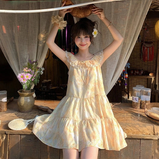 Kawaii Floral Lace Peter Pan Collar Dress