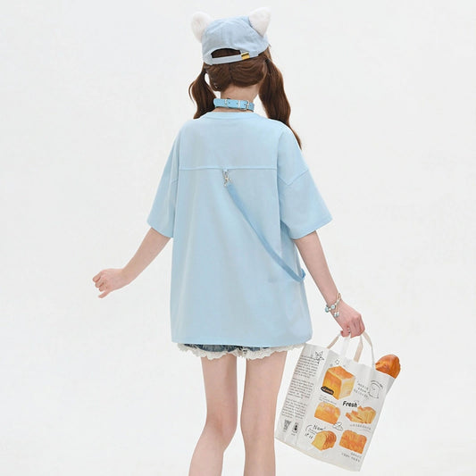 Kawaii Fluffy Puppy Embroidered Oversized T-Shirt