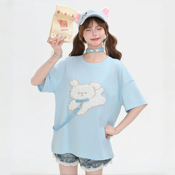 Kawaii Fluffy Puppy Embroidered Oversized T-Shirt