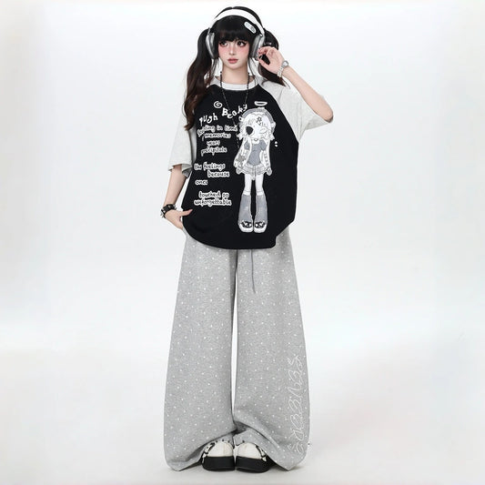 Kawaii Girl Graphic Raglan Oversized T-Shirt
