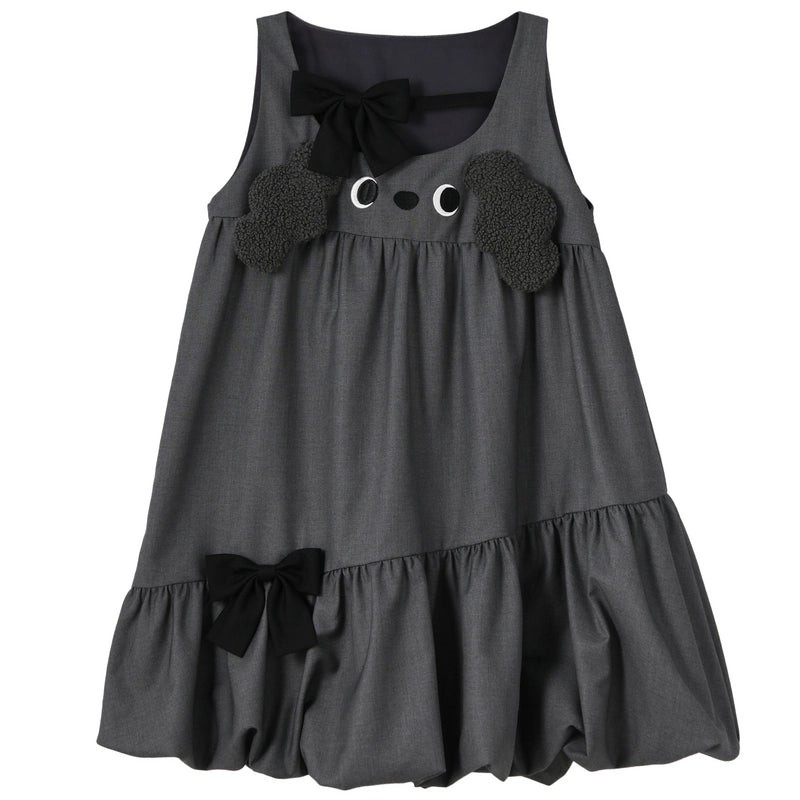 Kawaii Gray Cartoon Puppy Embroidered Sleeveless Dress